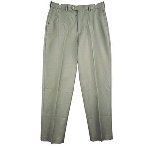 Roundtree & Yorke Men's Easy Care Green Pants 34x32 Flat Front Comfort Waist
